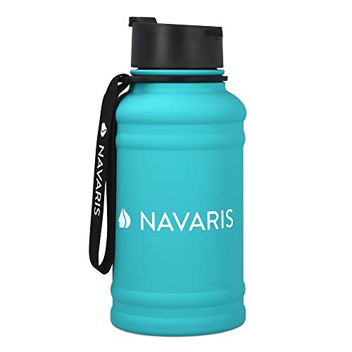 Navaris Botella de Agua de Acero Inoxidable - Cantimplora de Metal de 1.3 L - Garrafa para Bebidas sin BPA para Deporte Camping Gimnasio Yoga Turquesa