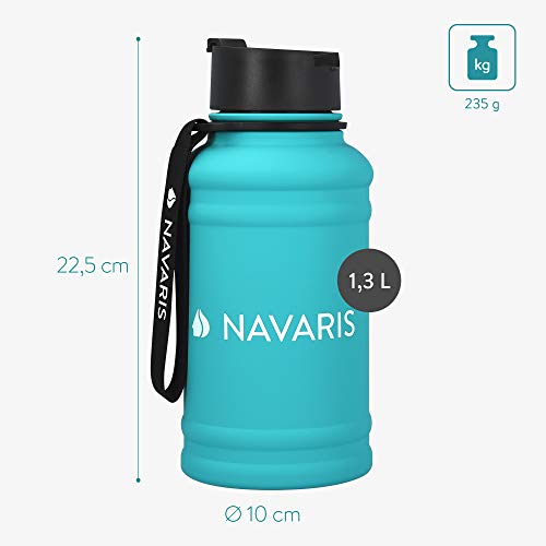 Navaris Botella de Agua de Acero Inoxidable - Cantimplora de Metal de 1.3 L - Garrafa para Bebidas sin BPA para Deporte Camping Gimnasio Yoga Turquesa