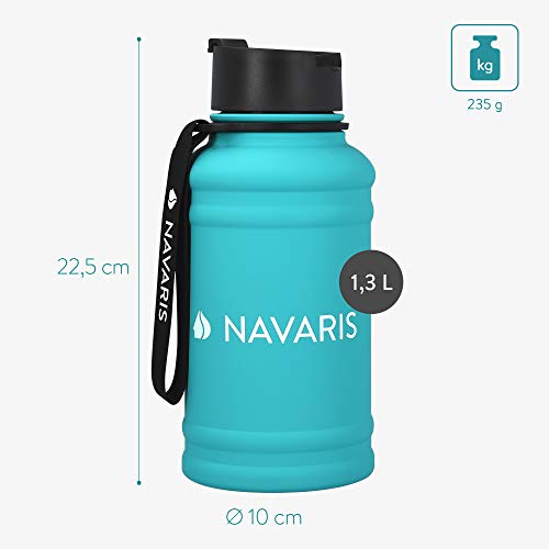 Navaris Botella de Agua de Acero Inoxidable - Cantimplora de Metal de 1.3 L - Garrafa para Bebidas sin BPA para Deporte Camping Gimnasio Yoga Turquesa Navaris Botella de Agua de Acero Inoxidable - Cantimplora de Metal de 1.3 L - Garrafa para Bebidas sin BPA para Deporte Camping Gimnasio Yoga Turquesa