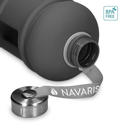 Navaris Botella Deportiva XXL - Bidón de Agua sin BPA - Cantimplora con Tapa y asa - Garrafa Grande de 2.2 litros para Fitness Ciclismo Senderismo