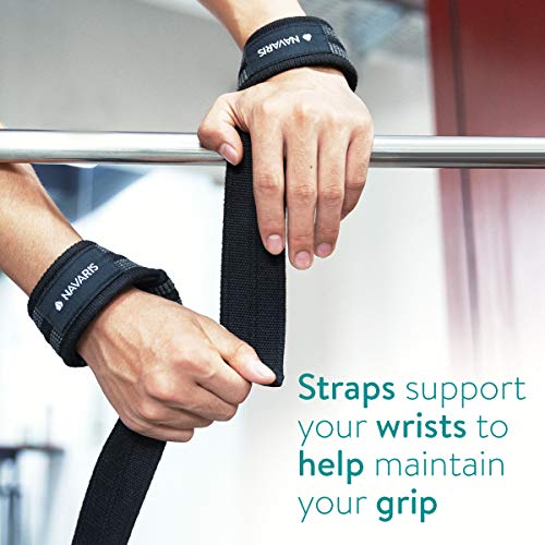 Navaris Correas para Levantamiento de Pesas - Set de 2 Straps para un Mejor Agarre en el Gimnasio - Cintas para Levantar Peso en el Gym - en Negro Navaris Correas para Levantamiento de Pesas - Set de 2 Straps para un Mejor Agarre en el Gimnasio - Cintas para Levantar Peso en el Gym - en Negro