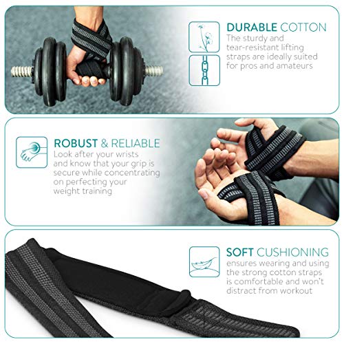 Navaris Correas para Levantamiento de Pesas - Set de 2 Straps para un Mejor Agarre en el Gimnasio - Cintas para Levantar Peso en el Gym - en Negro Navaris Correas para Levantamiento de Pesas - Set de 2 Straps para un Mejor Agarre en el Gimnasio - Cintas para Levantar Peso en el Gym - en Negro