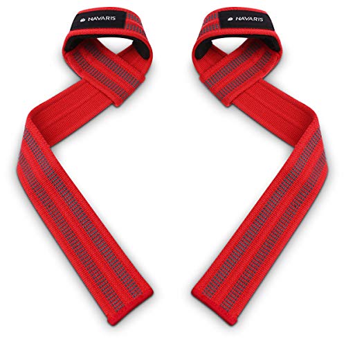 Navaris Correas para Levantamiento de Pesas - Set de 2 Straps para un Mejor Agarre en el Gimnasio - Cintas para Levantar Peso en el Gym - en Rojo