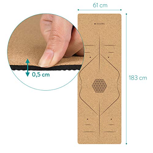 Navaris Esterilla de Yoga de Corcho Antideslizante - Alfombra para Entrenamiento de Gimnasia - Colchoneta de 183 x 61 x 0.5CM con Correa de Transporte Navaris Esterilla de Yoga de Corcho Antideslizante - Alfombra para Entrenamiento de Gimnasia - Colchoneta de 183 x 61 x 0.5CM con Correa de Transporte