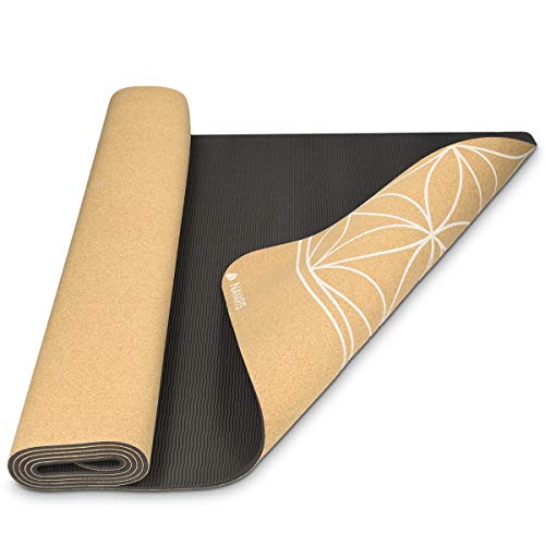 Navaris Esterilla de Yoga de Corcho Antideslizante - Alfombra para Entrenamiento de Gimnasia - Colchoneta de 183x61x0.5CM con diseño de Flor de Vida Navaris Esterilla de Yoga de Corcho Antideslizante - Alfombra para Entrenamiento de Gimnasia - Colchoneta de 183x61x0.5CM con diseño de Flor de Vida