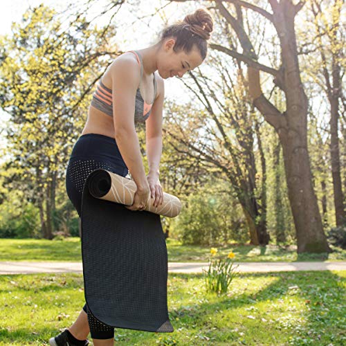 Navaris Esterilla de Yoga de Corcho Antideslizante - Alfombra para Entrenamiento de Gimnasia - Colchoneta de 183x61x0.5CM con diseño de Flor de Vida