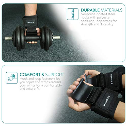 Navaris Ganchos para Levantamiento de Pesas - Guantes con Agarre de Metal para Entrenamiento - Muñequera con Correa para Gimnasio Fitness Crossfit Navaris Ganchos para Levantamiento de Pesas - Guantes con Agarre de Metal para Entrenamiento - Muñequera con Correa para Gimnasio Fitness Crossfit
