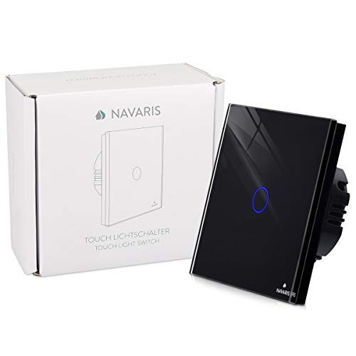 Navaris interruptor táctil de pared - Interruptor de luz con pantalla táctil - Pulsador de cristal - Conmutador con sensor de tacto en negro