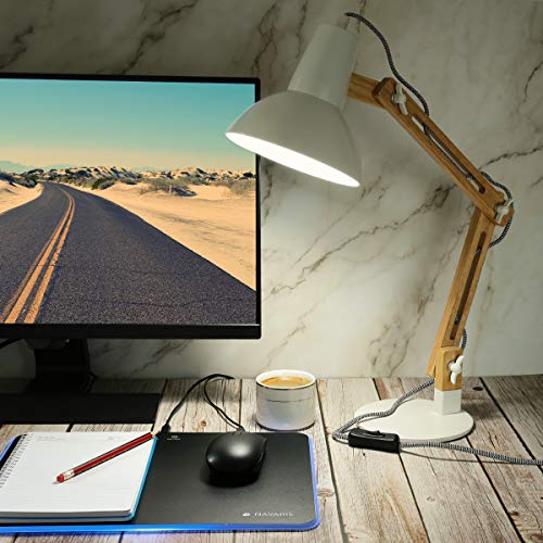 Navaris Lámpara de escritorio de madera vintage - Flexo retro para sobremesa - Lámpara de mesa con diseño nórdico con portalámparas E27 - Blanco Navaris Lámpara de escritorio de madera vintage - Flexo retro para sobremesa - Lámpara de mesa con diseño nórdico con portalámparas E27 - Blanco