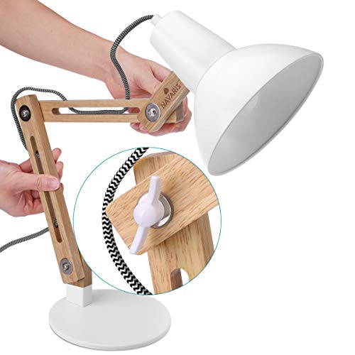 Navaris Lámpara de escritorio de madera vintage - Flexo retro para sobremesa - Lámpara de mesa con diseño nórdico con portalámparas E27 - Blanco Navaris Lámpara de escritorio de madera vintage - Flexo retro para sobremesa - Lámpara de mesa con diseño nórdico con portalámparas E27 - Blanco
