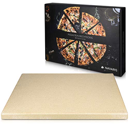 Navaris Piedra para pizza de cordierita - Piedra para horno rectangular para pizza o pan - Bandeja para parrilla barbacoa o grill - XL 38 x 30 x 1.5CM