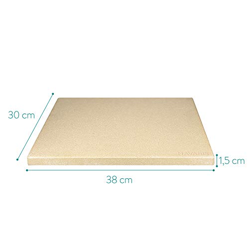 Navaris Piedra para pizza de cordierita - Piedra para horno rectangular para pizza o pan - Bandeja para parrilla barbacoa o grill - XL 38 x 30 x 1.5CM