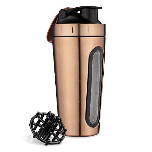 Navaris Shaker de proteína - Agitador portátil de bebidas proteínas de 1L para fitness gym entrenamiento - Batidora de acero inoxidable sin BPA