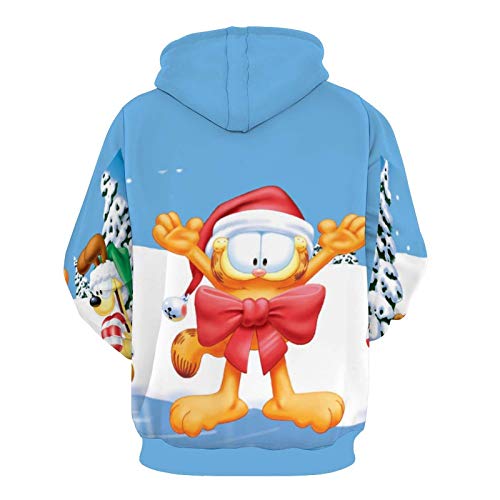 Navidad Garfield Snow Sudadera con Capucha de impresión Completa para Hombre Sudadera con Capucha de Manga Larga Patrón de Moda Suéter XL