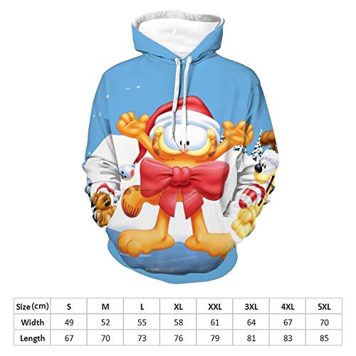 Navidad Garfield Snow Sudadera con Capucha de impresión Completa para Hombre Sudadera con Capucha de Manga Larga Patrón de Moda Suéter XL
