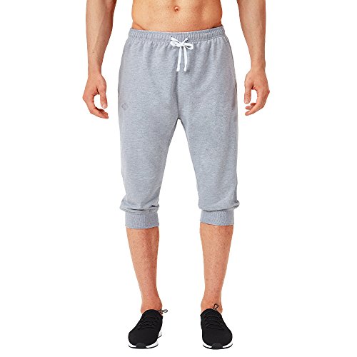 NAVISKIN 3/4 Pantalones Capri de Fitness para Hombre Pirata Pants Atléticos Deportivos Correr Térmicos Chándal Deporte Yoga Running Entrenamiento Bolsillos con Cierre Gris Claro S