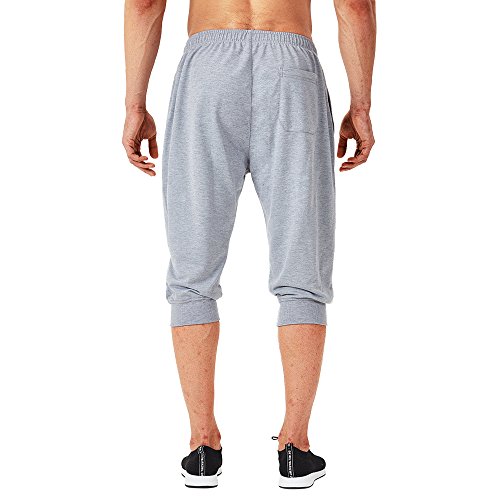 NAVISKIN 3/4 Pantalones Capri de Fitness para Hombre Pirata Pants Atléticos Deportivos Correr Térmicos Chándal Deporte Yoga Running Entrenamiento Bolsillos con Cierre Gris Claro S