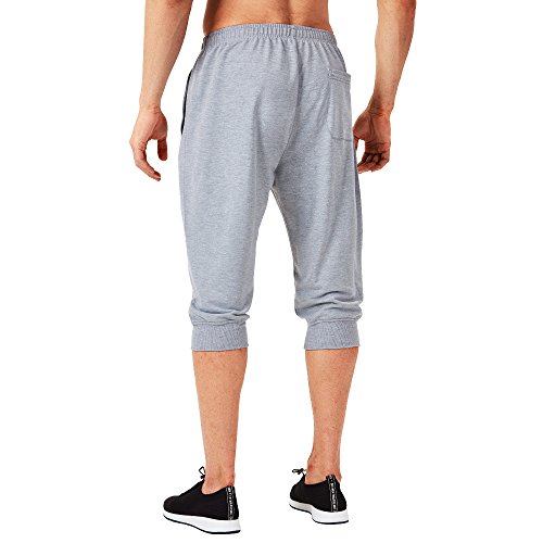 NAVISKIN 3/4 Pantalones Capri de Fitness para Hombre Pirata Pants Atléticos Deportivos Correr Térmicos Chándal Deporte Yoga Running Entrenamiento Bolsillos con Cierre Gris Claro S