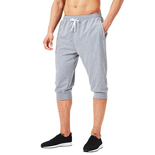 NAVISKIN 3/4 Pantalones Capri de Fitness para Hombre Pirata Pants Atléticos Deportivos Correr Térmicos Chándal Deporte Yoga Running Entrenamiento Bolsillos con Cierre Gris Claro S