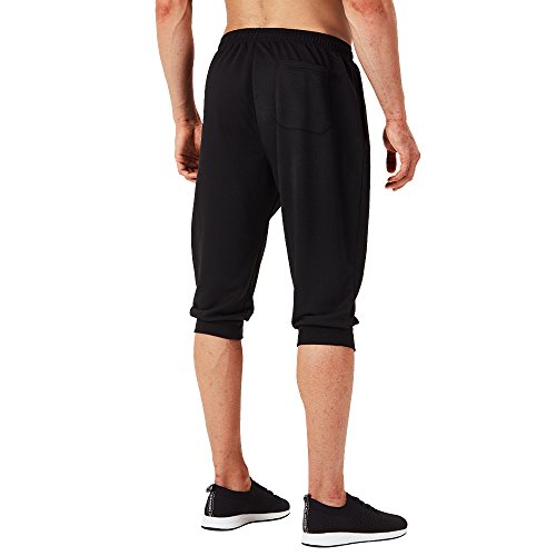 NAVISKIN 3/4 Pantalones Capri de Fitness para Hombre Pirata Pants Atléticos Deportivos Correr Térmicos Chándal Deporte Yoga Running Entrenamiento Bolsillos con Cierre (Negro, M)