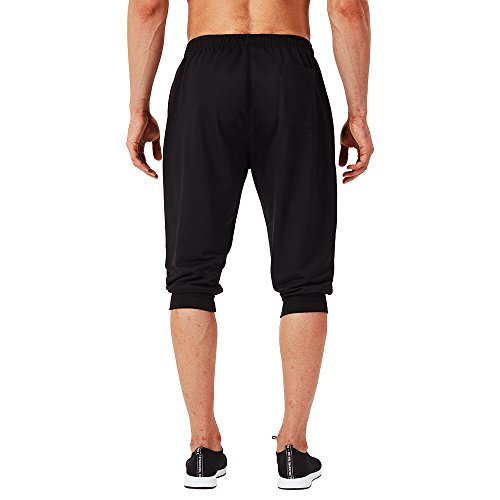 NAVISKIN 3/4 Pantalones Capri de Fitness para Hombre Pirata Pants Atléticos Deportivos Correr Térmicos Chándal Deporte Yoga Running Entrenamiento Bolsillos con Cierre (Negro, M)