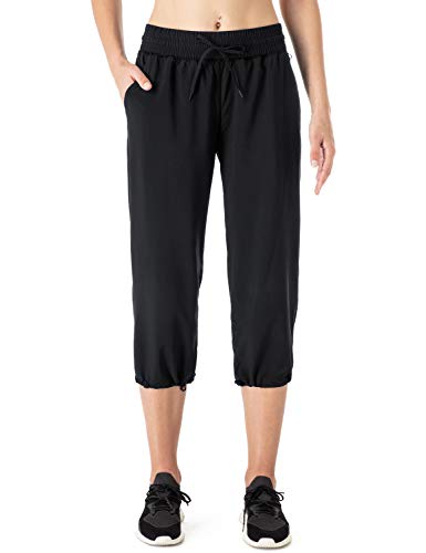 NAVISKIN Pantalones Casuales Protección UPF 50+ para Mujer Capri Pants Deportivos Pantalón Pirata Atlético Fitness Correr Térmico Chándal Deporte Yoga Running Entrenamiento (S, Negro)