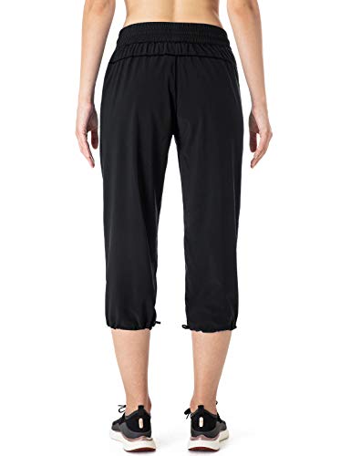 NAVISKIN Pantalones Casuales Protección UPF 50+ para Mujer Capri Pants Deportivos Pantalón Pirata Atlético Fitness Correr Térmico Chándal Deporte Yoga Running Entrenamiento (S, Negro)