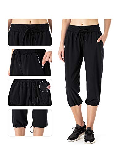 NAVISKIN Pantalones Casuales Protección UPF 50+ para Mujer Capri Pants Deportivos Pantalón Pirata Atlético Fitness Correr Térmico Chándal Deporte Yoga Running Entrenamiento (S, Negro)