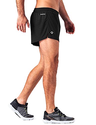 NAVISKIN Pantalones Cortos de Atletismo para Hombre Shorts Deportivos de Correr Fitness Secado Rápido Ligero Súper Transpirables Elásticos Elementos Reflectantes (Negro, M)