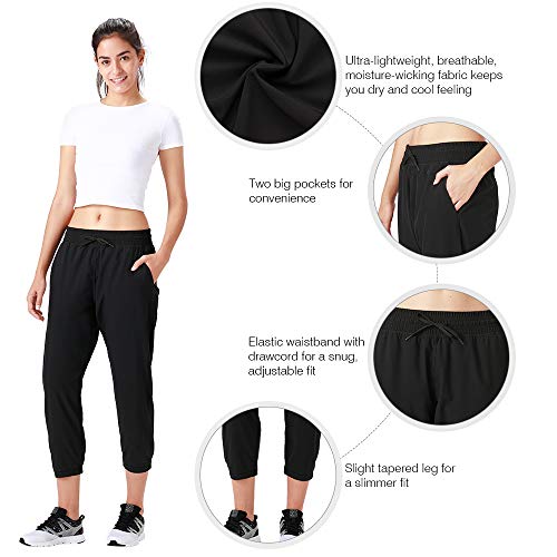 NAVISKIN Pantalones de Fitness para Mujer Protección Capri Pirata UV UPF 50+ Pants Atléticos Deportivos Correr Térmicos Chándal Deporte Yoga Running Entrenamiento con Bolsillos Laterales Negro XL