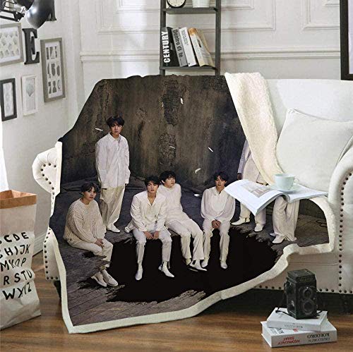 NBSZZDKL Manta de Franela 3D BTS para Sofá Cama sofá Estampado Acogedor Manta de decoración de Dormitorio de Felpa para niños Adultos-El 130x150cm