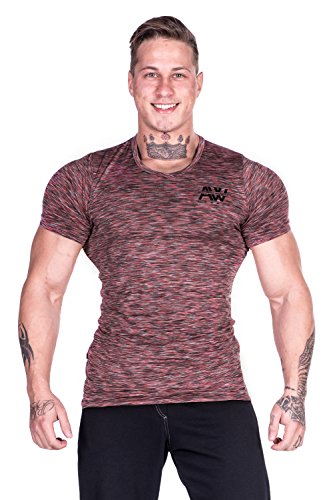 NEBBIA, T-Shirt, AW Collection, Slim fit Cut, Sleeves highlighting The Biceps, Melange Color Design, Airy and Flexible Material, Gentle to Touch, Color Red, Size XXL