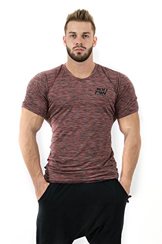 NEBBIA, T-Shirt, AW Collection, Slim fit Cut, Sleeves highlighting The Biceps, Melange Color Design, Airy and Flexible Material, Gentle to Touch, Color Red, Size XXL