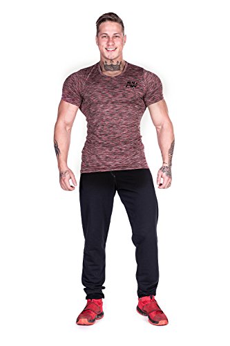 NEBBIA, T-Shirt, AW Collection, Slim fit Cut, Sleeves highlighting The Biceps, Melange Color Design, Airy and Flexible Material, Gentle to Touch, Color Red, Size XXL