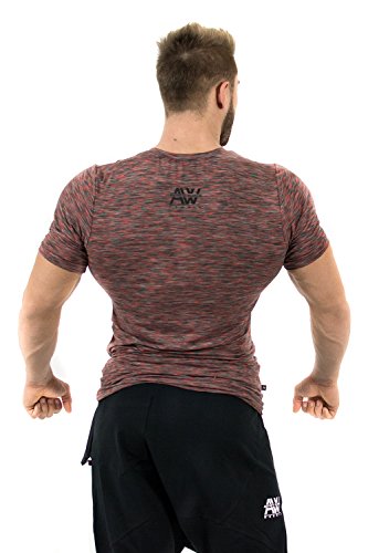 NEBBIA, T-Shirt, AW Collection, Slim fit Cut, Sleeves highlighting The Biceps, Melange Color Design, Airy and Flexible Material, Gentle to Touch, Color Red, Size XXL