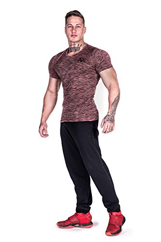 NEBBIA, T-Shirt, AW Collection, Slim fit Cut, Sleeves highlighting The Biceps, Melange Color Design, Airy and Flexible Material, Gentle to Touch, Color Red, Size XXL