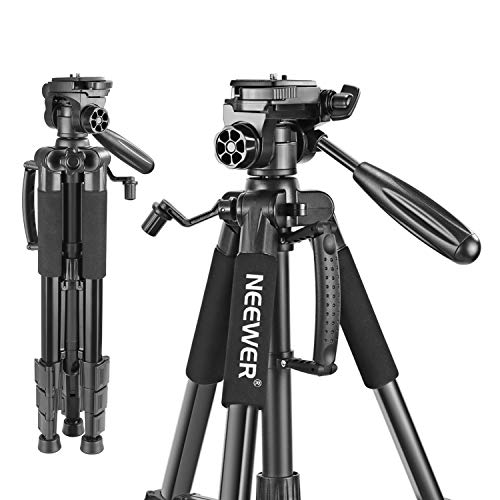 Neewer 142cm Trípode de Cámara de Aluminio con Rótula de 3 Vías Giratorio, Bolsa de Transporte para cámara DSLR, DV Video Videocámara, Carga hasta 4 kilogramos Negro(SAB234)