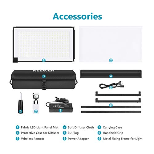 Neewer 30x53cm Rollo con Panel de Luz LED Flexible sobre Tela 48W 5600K 512 LED Panel de Iluminación con Empuñadura Control Remoto Tela Difusora Bolsa de Transporte para Cineastas Foto al Aire Libre