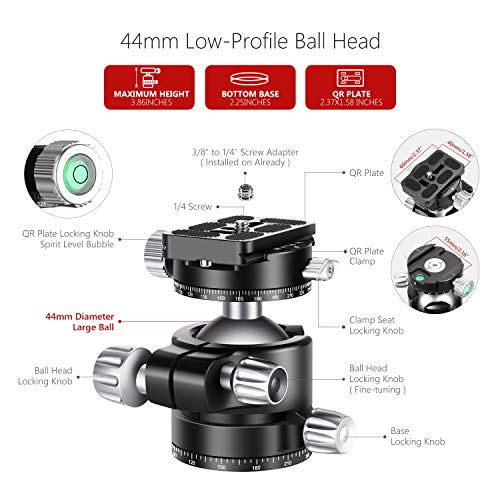 Neewer 44mm Cabezal Bola Bajo Perfil Cabezal Trípode Cámara Panorámica con Placa QR 360° y Abrazadera CNC Metal Doble Muesca en U para Cámaras DSLR Trípodes Monopie Carga 25kg Modo Vertical/Horizontal Neewer 44mm Cabezal Bola Bajo Perfil Cabezal Trípode Cámara Panorámica con Placa QR 360° y Abrazadera CNC Metal Doble Muesca en U para Cámaras DSLR Trípodes Monopie Carga 25kg Modo Vertical/Horizontal