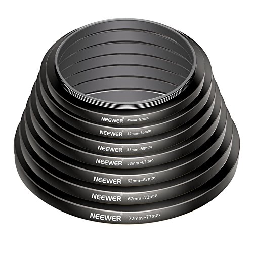 Neewer 7pcs 49mm-77mm Filtro Step Up Anillos Stepping Adaptador Set (49-52-55-58-62-67-72-77mm) Neewer 7pcs 49mm-77mm Filtro Step Up Anillos Stepping Adaptador Set (49-52-55-58-62-67-72-77mm)