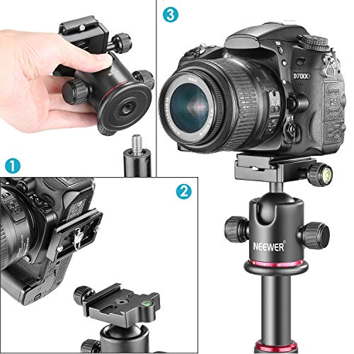 Neewer Pro Meta Cabeza de Bola de Trípode 360 Grados Giratorio Panorámico con Placa Rápida de Zapata de 1/4 Pulgada para Trípode, Monopie, Resbalador, Cámara DSLR, Cámara de Vídeo