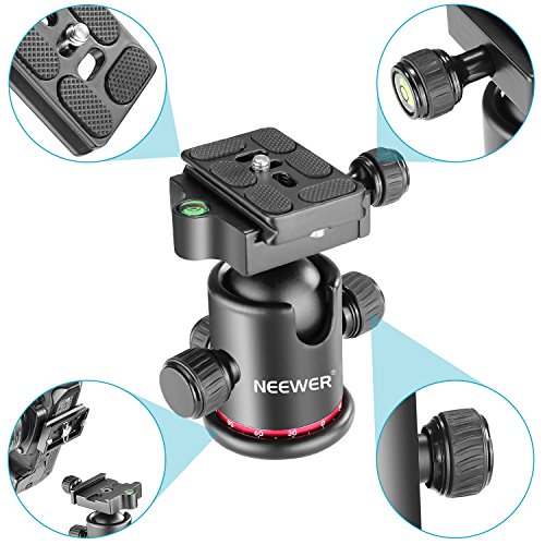 Neewer Pro Meta Cabeza de Bola de Trípode 360 Grados Giratorio Panorámico con Placa Rápida de Zapata de 1/4 Pulgada para Trípode, Monopie, Resbalador, Cámara DSLR, Cámara de Vídeo