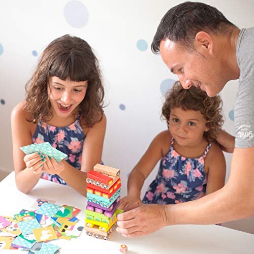Nene Toys - Torre de Bloques Infantil de Madera 4 en 1 con Colores y Animales – Juego de Mesa Familiar Educativo para Niños Niñas de 3 a 9 años Compartir Entre Padres e Hijos