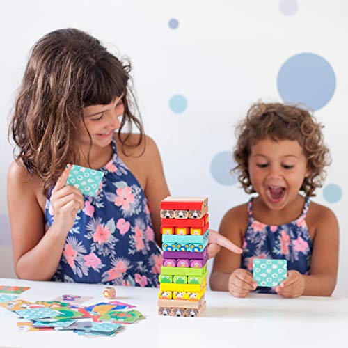 Nene Toys - Torre de Bloques Infantil de Madera 4 en 1 con Colores y Animales – Juego de Mesa Familiar Educativo para Niños Niñas de 3 a 9 años Compartir Entre Padres e Hijos