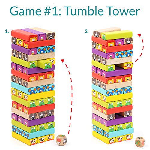 Nene Toys - Torre de Bloques Infantil de Madera 4 en 1 con Colores y Animales – Juego de Mesa Familiar Educativo para Niños Niñas de 3 a 9 años Compartir Entre Padres e Hijos