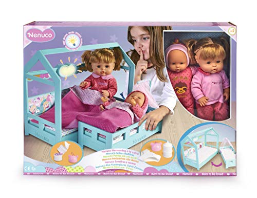 Nenuco- Hermanitas, muñecas bebé con Cama para Dormir (Famosa 700015776)