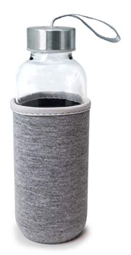 Nerthus FIH 649 Botella Cristal Gris 400 ml, Funda de Neopreno, Vidrio Nerthus FIH 649 Botella Cristal Gris 400 ml, Funda de Neopreno, Vidrio