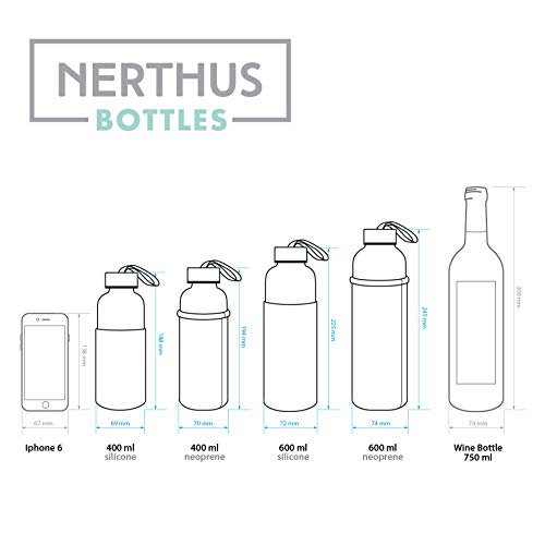 Nerthus FIH 649 Botella Cristal Gris 400 ml, Funda de Neopreno, Vidrio
