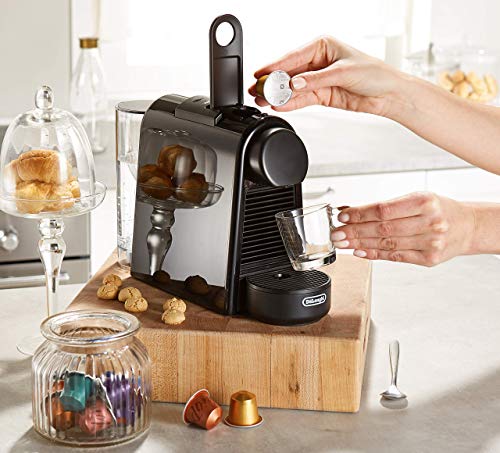 Nespresso De'Longhi Essenza Mini EN85.B - Cafetera monodosis de cápsulas Nespresso, compacta, 19 bares, apagado automático, color negro, Incluye pack de bienvenida con 14 cápsulas