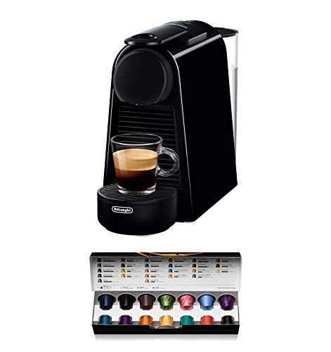 Nespresso De'Longhi Essenza Mini EN85.B - Cafetera monodosis de cápsulas Nespresso, compacta, 19 bares, apagado automático, color negro, Incluye pack de bienvenida con 14 cápsulas